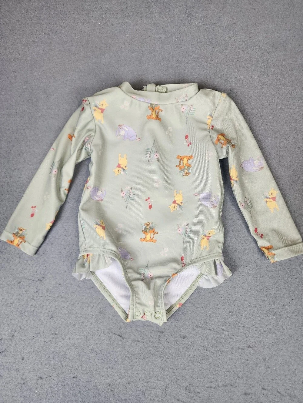 Disney Baby Long-Sleeve Green Winne The Pooh Print One-Piece Swimsuit 9M